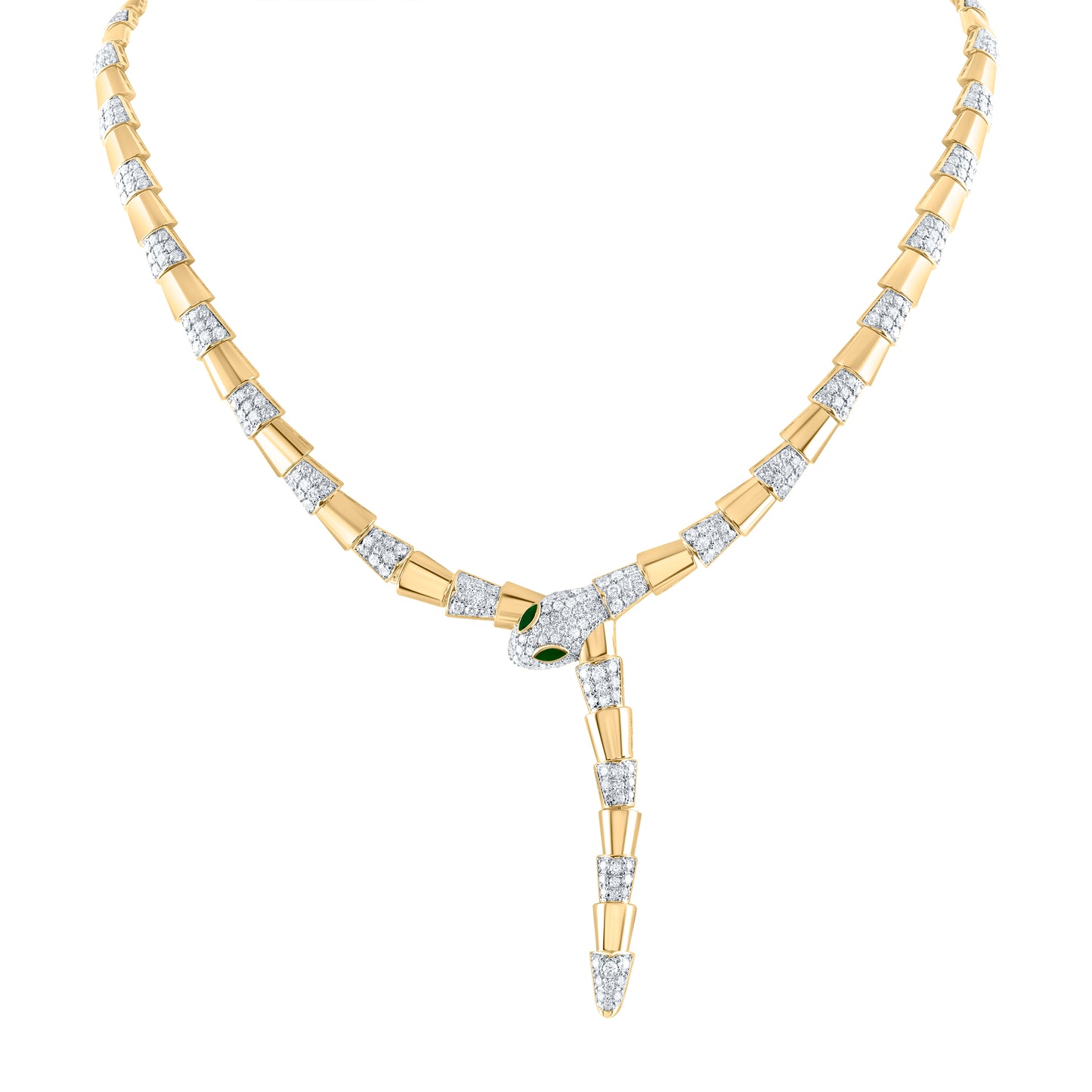 18K Yellow Gold 5 5/8Cttw Natural Diamond Ana M 1/5Ctw Marquise Emerald Natural Gem Snake Necklace (16 Inch)
