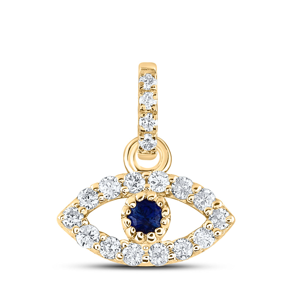 14kt Yellow Gold 1/12 Cttw Natural Diamond Ana M and 1.7mm Round Blue Sapphire Natural Gem Eye Pendant