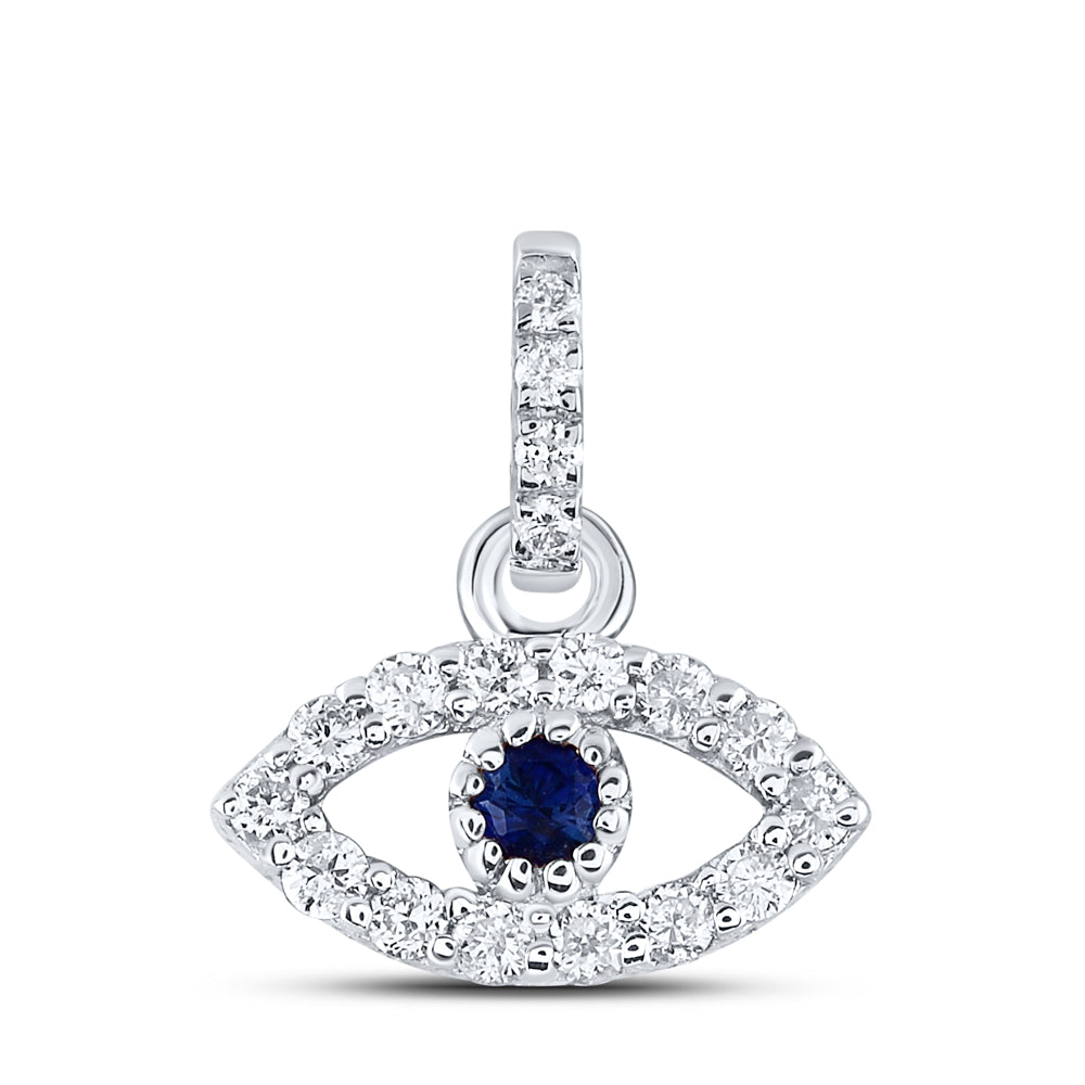 14kt White Gold 1/12 Cttw Natural Diamond Ana M and 1.7mm Round Blue Sapphire Natural Gem Eye Pendant