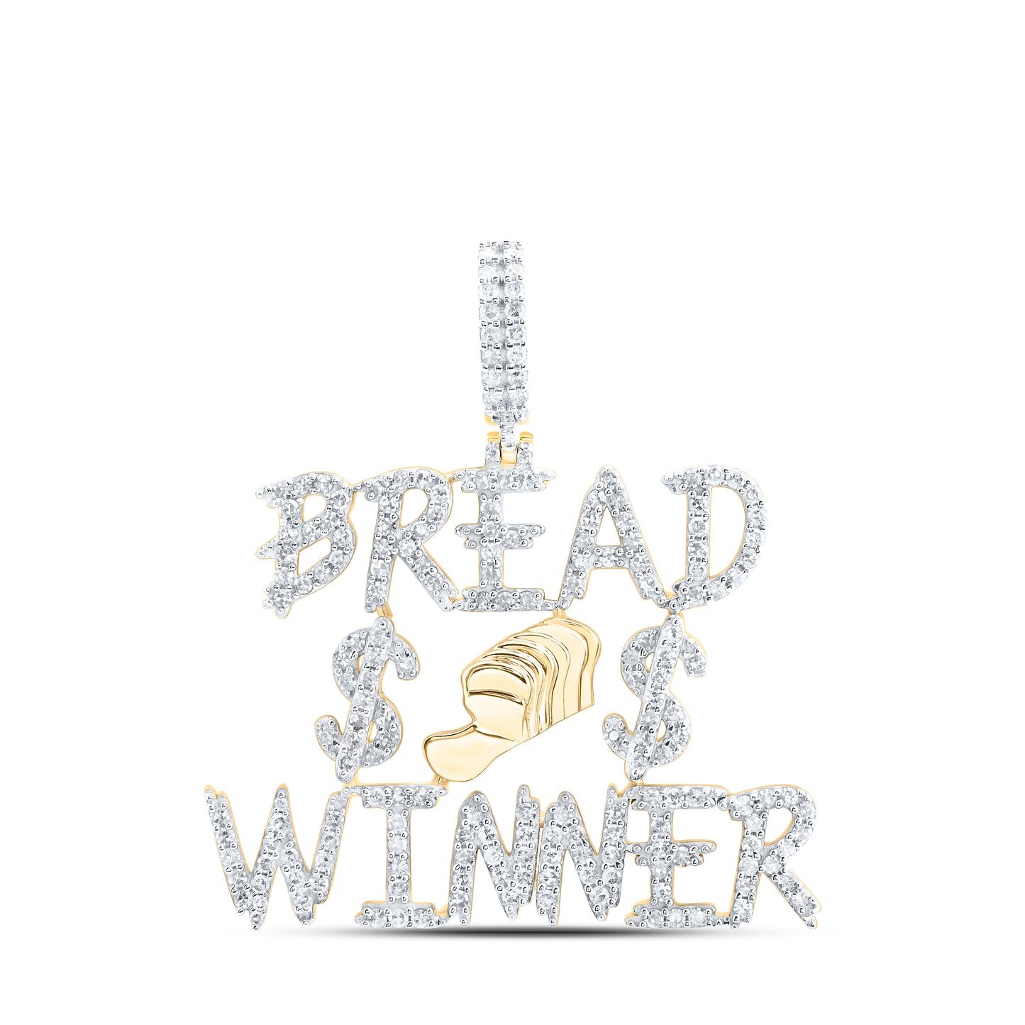 10kt Yellow Gold 1 3/8 Cttw Natural Diamond Bread Winner Mens Charm