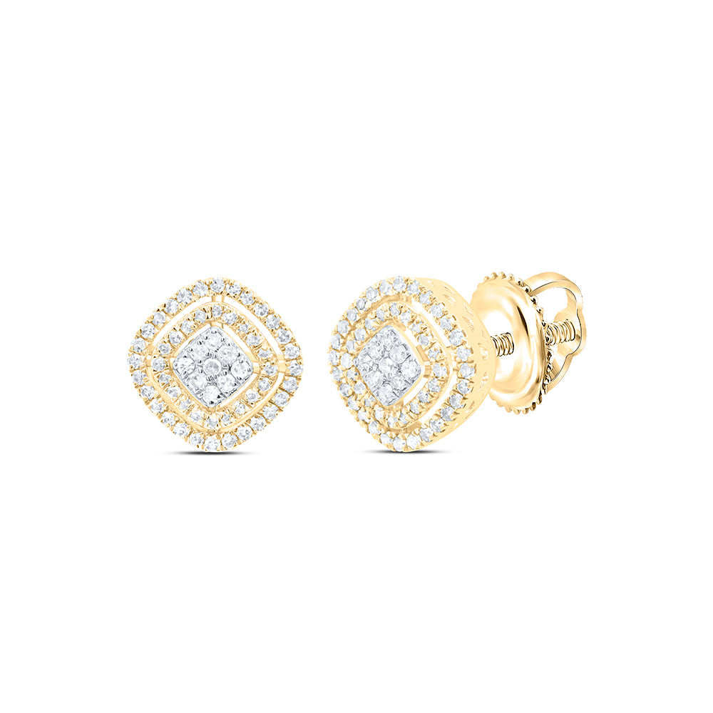10kt Yellow Gold 1/2 Cttw Natural Diamond Cushion Mens Earring