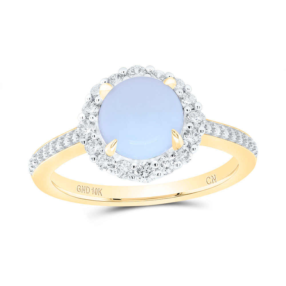 10kt Yellow Gold 1/3 Cttw Natural Diamond 7.50mm Round opal Natural Gem Round Wedding Engagement Anniversary Ring, Women Size: 5-9