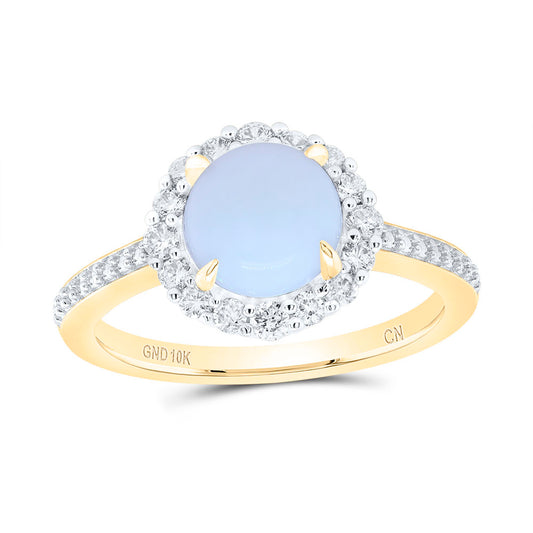 10kt Yellow Gold 1/3 Cttw Natural Diamond 7.50mm Round opal Natural Gem Round Wedding Engagement Anniversary Ring, Women Size: 5-9