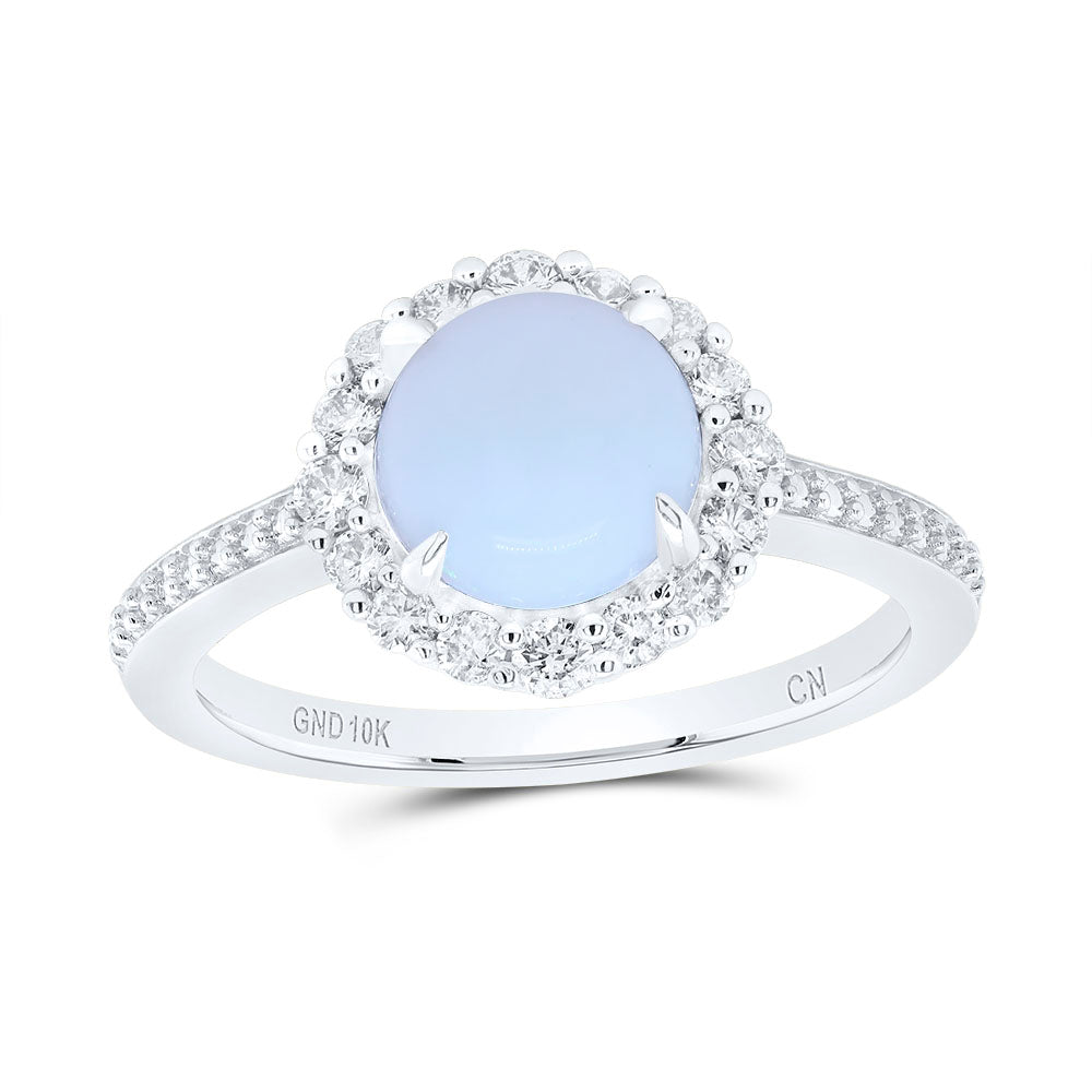 10kt White Gold 1/3 Cttw Natural Diamond 7.50mm Round opal Natural Gem Round Wedding Engagement Anniversary Ring, Women Size: 5-9