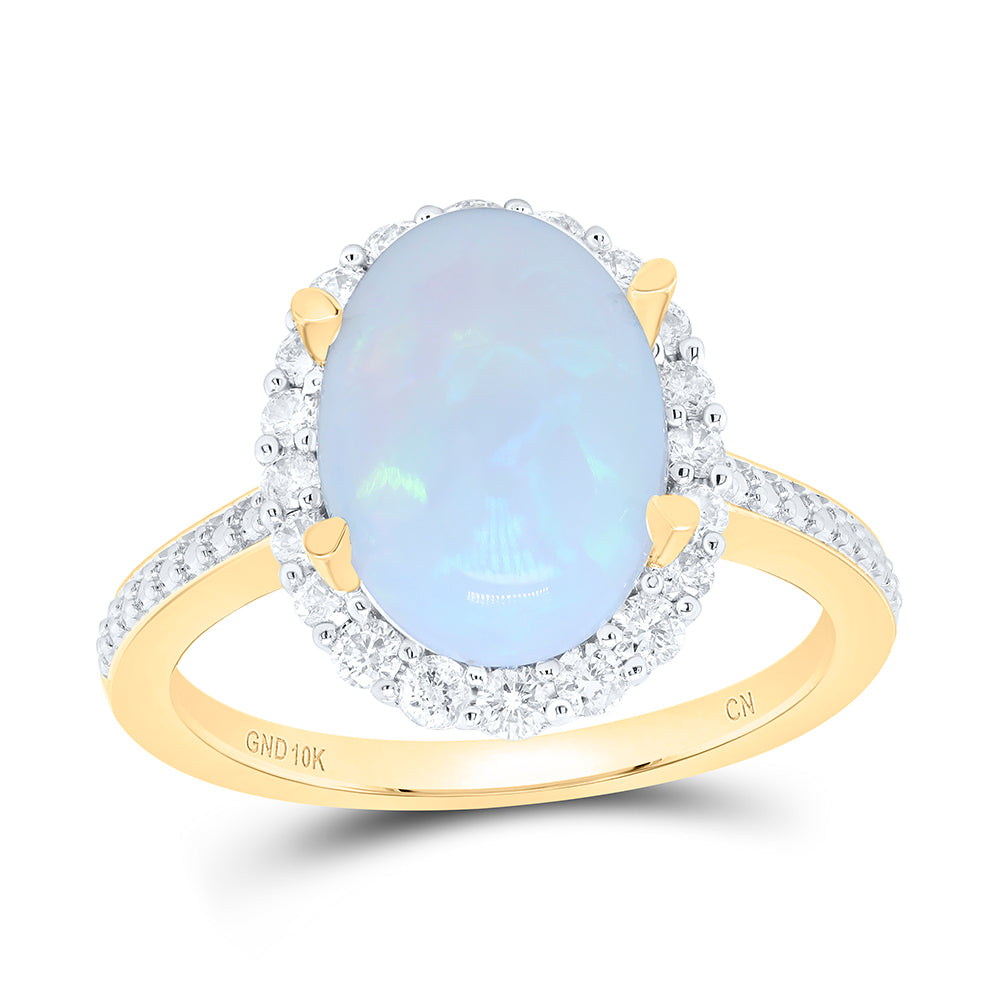 10kt Yellow Gold 3/8 Cttw Natural Diamond 11.5x8.5mm Ov Opal Natural Gem Oval Wedding Engagement Anniversary Ring, Women Size: 5-9