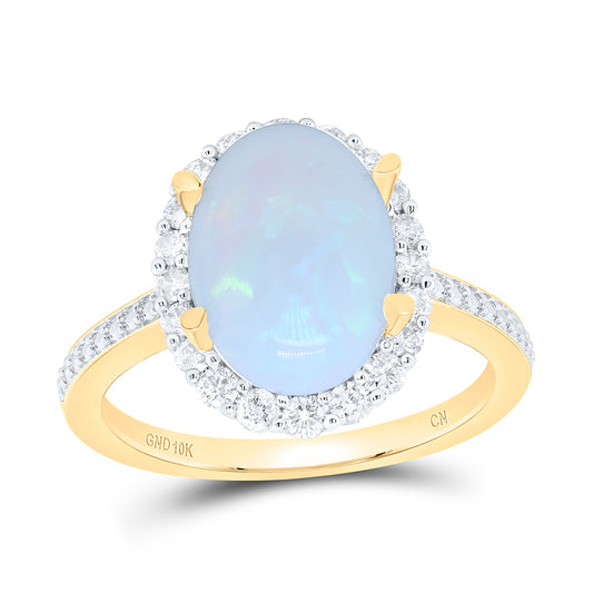 10kt Yellow Gold 3/8 Cttw Natural Diamond 11.5x8.5mm Ov Opal Natural Gem Oval Wedding Engagement Anniversary Ring, Women Size: 5-9