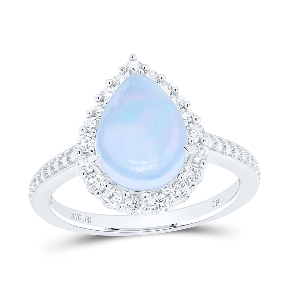10kt White Gold 3/8 Cttw Natural Diamond 11x7.5mm Pear opal Natural Gem Pear Wedding Engagement Anniversary Ring, Women Size: 5-9