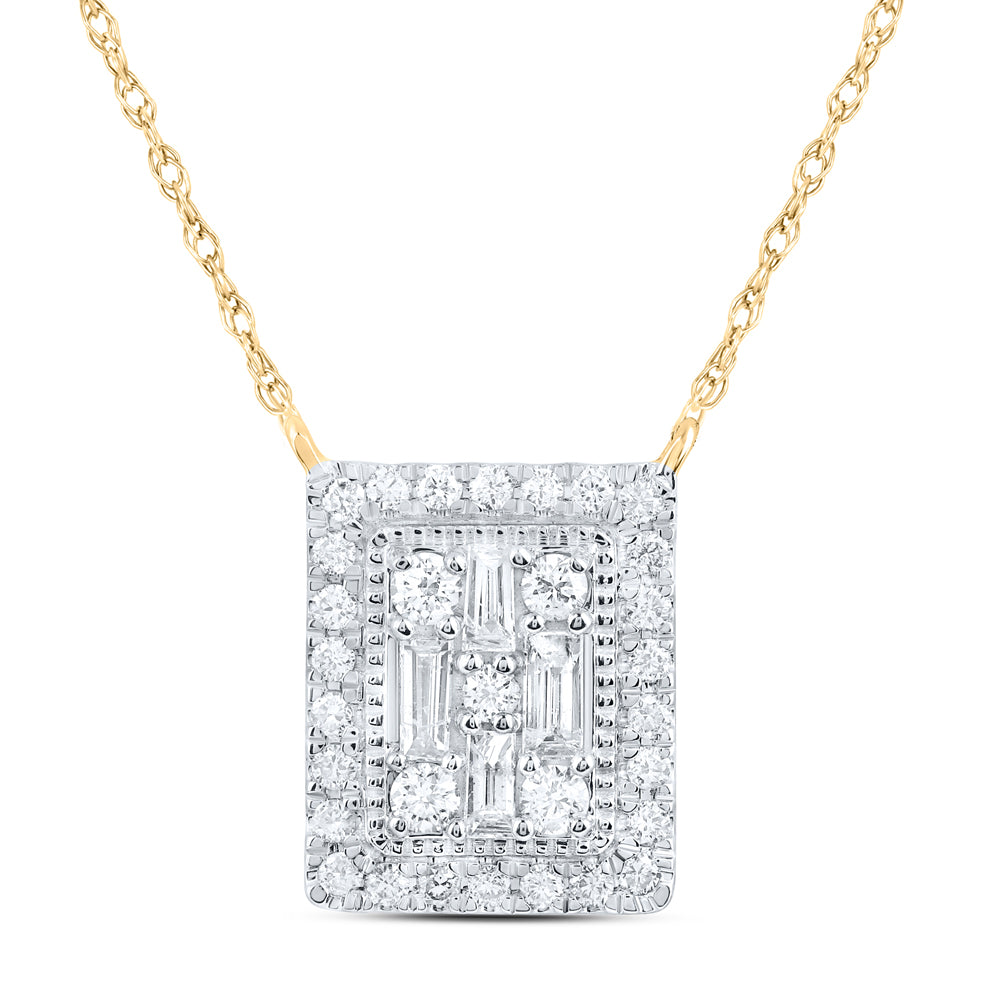 14kt Yellow Gold 1/3 Cttw Natural Diamond Ana M Fashion Emerald Baguette Necklace, Length: 18 Inch