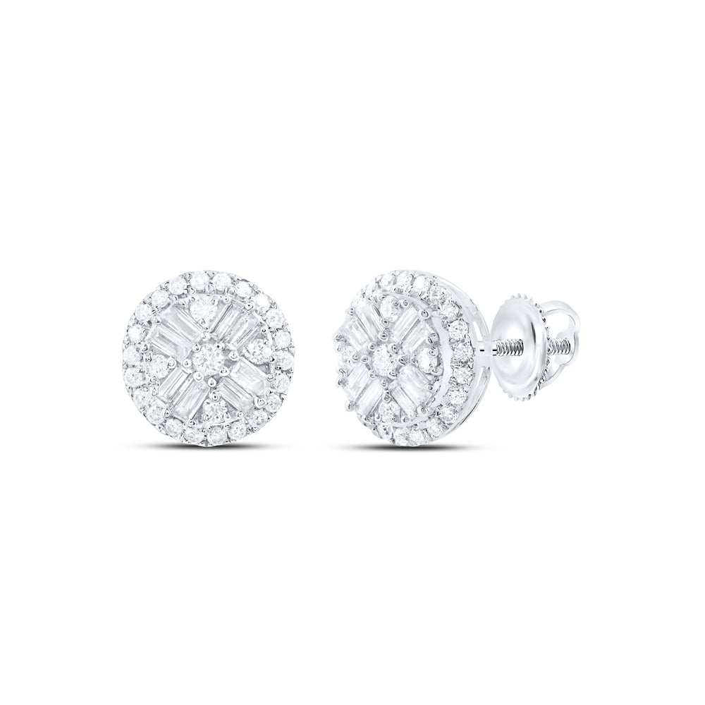 14kt White Gold 1/2 Cttw Natural Diamond Ana M Fashion Round Baguette Stud Earring