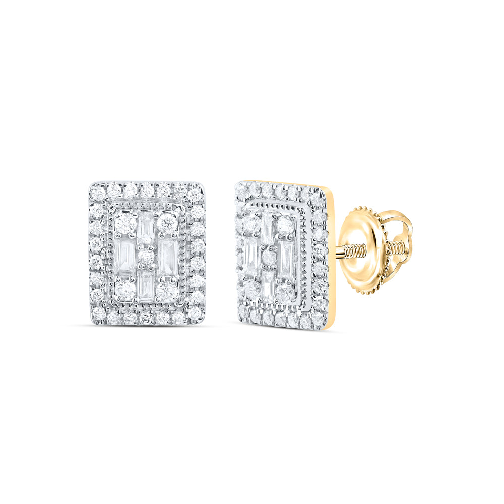14kt Yellow Gold 5/8 Cttw Natural Diamond Ana M Fashion Emerald Baguette Stud Earring