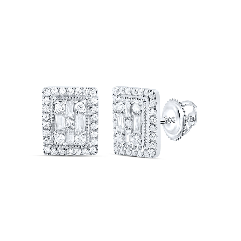 14kt White Gold 5/8 Cttw Natural Diamond Ana M Fashion Emerald Baguette Earring