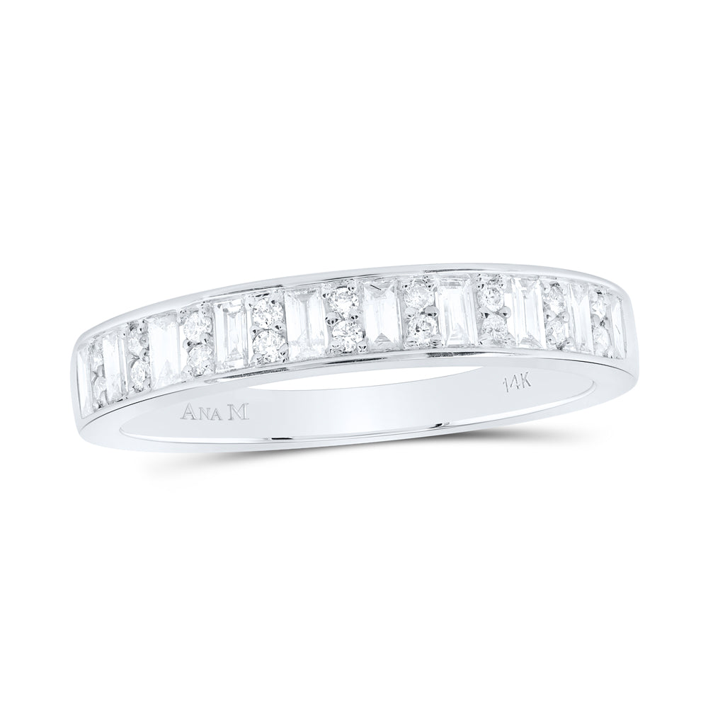 14kt White Gold 1/3 Cttw Natural Diamond Ana M Fashion Baguette Wedding Engagement Anniversary Ring, Women Size: 5-9