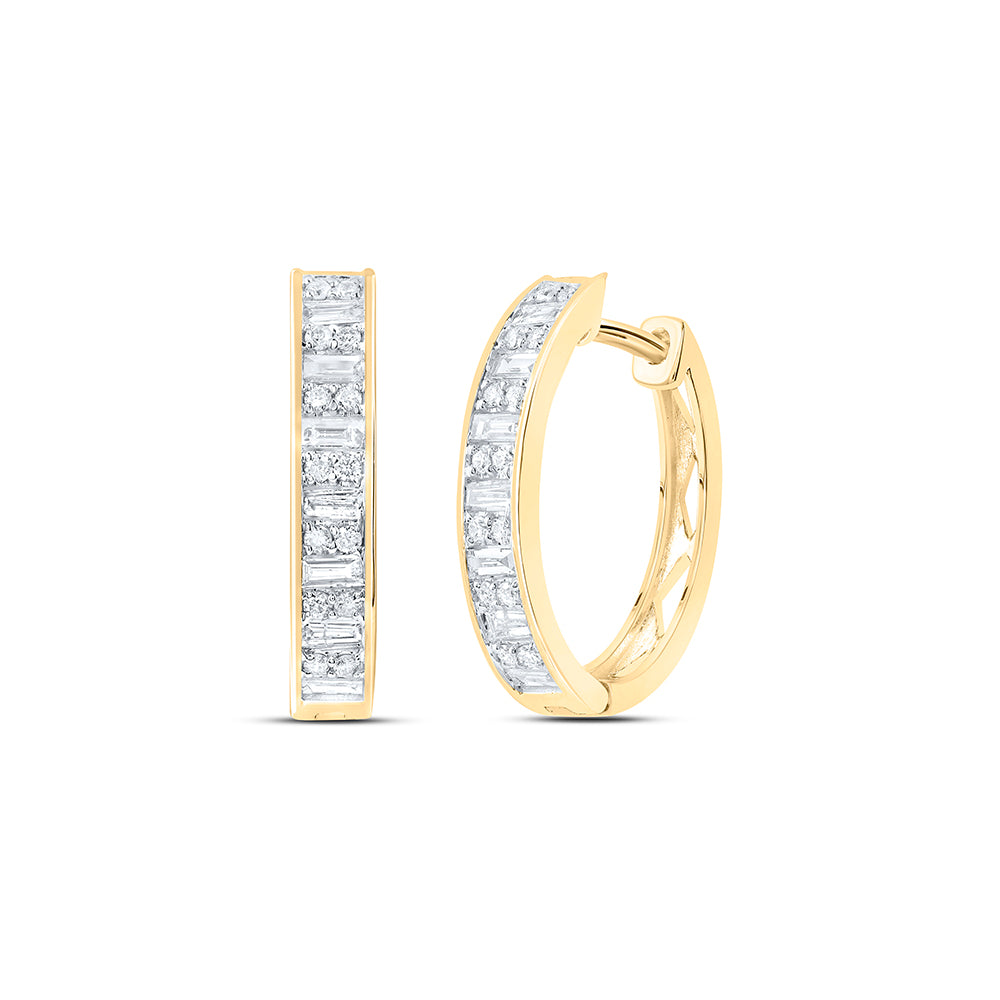 14kt Yellow Gold 1/2 Cttw Natural Diamond Ana M Fashion Baguette Hoop Earring