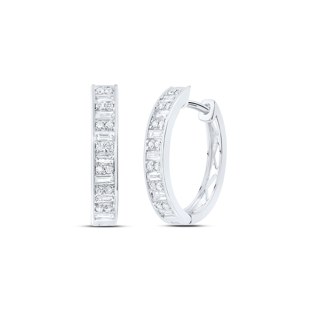 14kt White Gold 1/2 Cttw Natural Diamond Ana M Fashion Baguette Hoop Earring