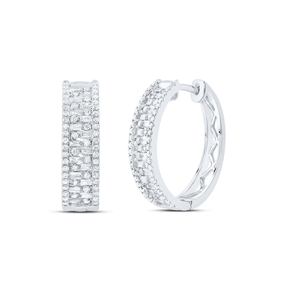 14kt White Gold 7/8 Cttw Natural Diamond Ana M Fashion Baguette Hoop Earring
