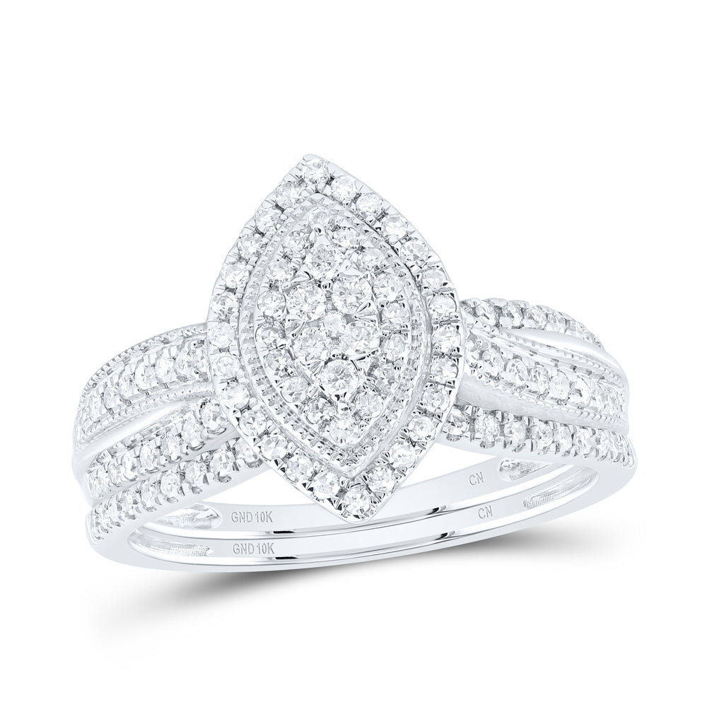 10kt White Gold 1/2 Cttw Natural Diamond Marquise Single Halo Wedding Engagement Anniversary Bridal Set, Women Size: 5-9