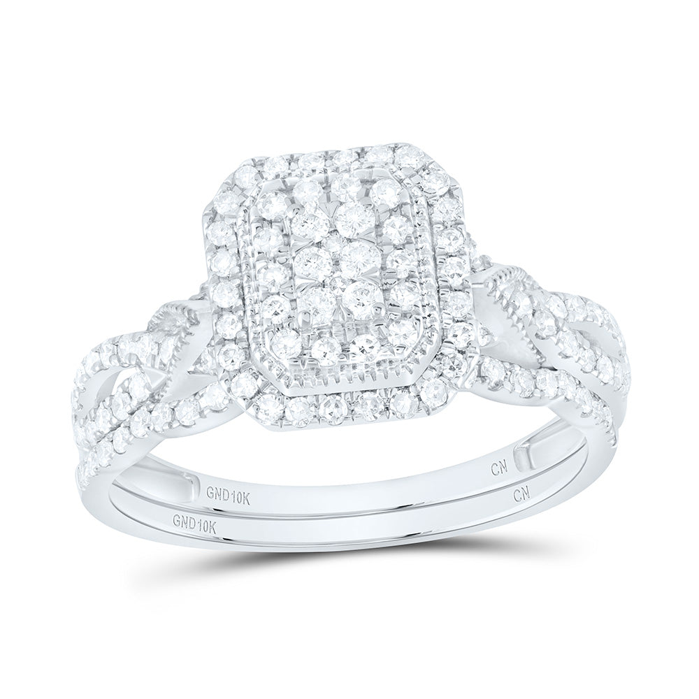 10kt White Gold 1/2 Cttw Natural Diamond Emerald Double Halo Wedding Engagement Anniversary Bridal Set, Women Size: 5-9