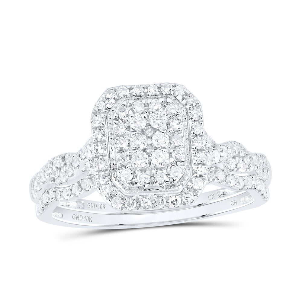 10kt White Gold 1/2 Cttw Natural Diamond Emerald Double Halo Wedding Engagement Anniversary Bridal Set, Women Size: 5-9