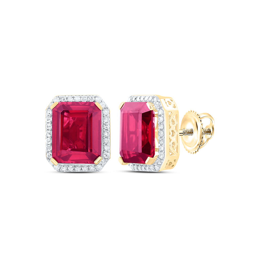 10K Yellow Gold 1/3Ctw Natural Diamond P1 10X8Mm Emerald Ruby Synthetic Earring