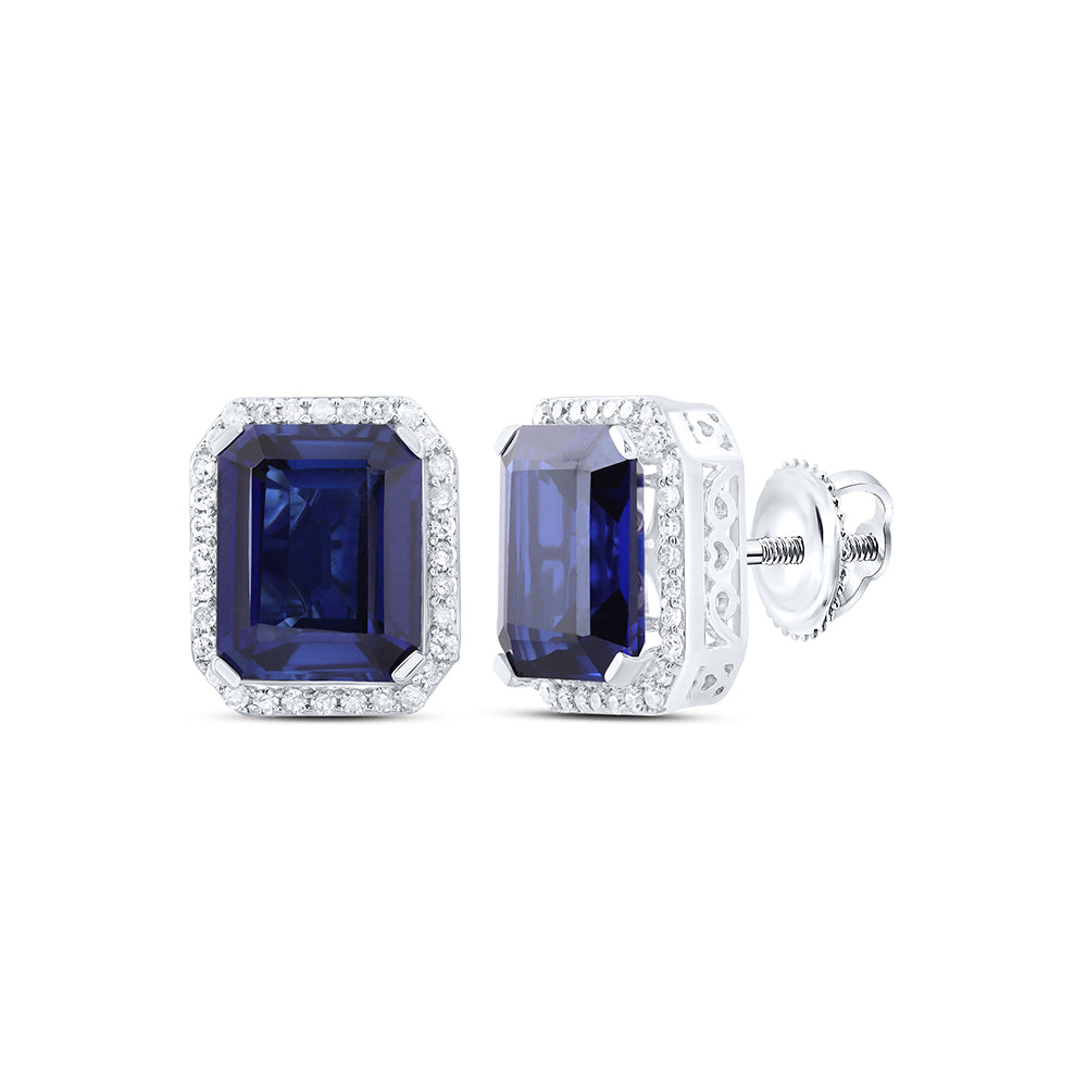 10kt White Gold 1/3 Cttw Natural Diamond 10x8 Mm Emerald Blue Sapphire Synthetic Earring