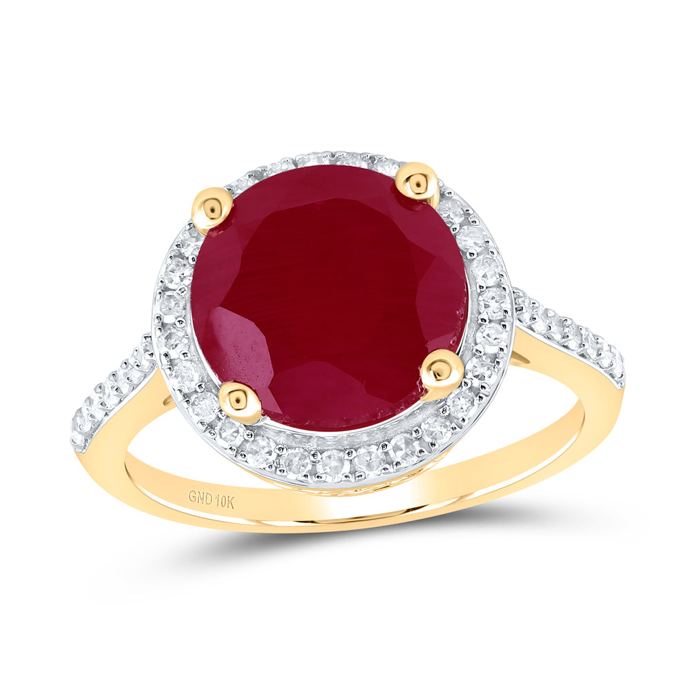 10kt Yellow Gold 1/3 Cttw Natural Diamond 10 Mm Round Ruby Synthetic Wedding Engagement Anniversary Ring, Women Size: 5-9