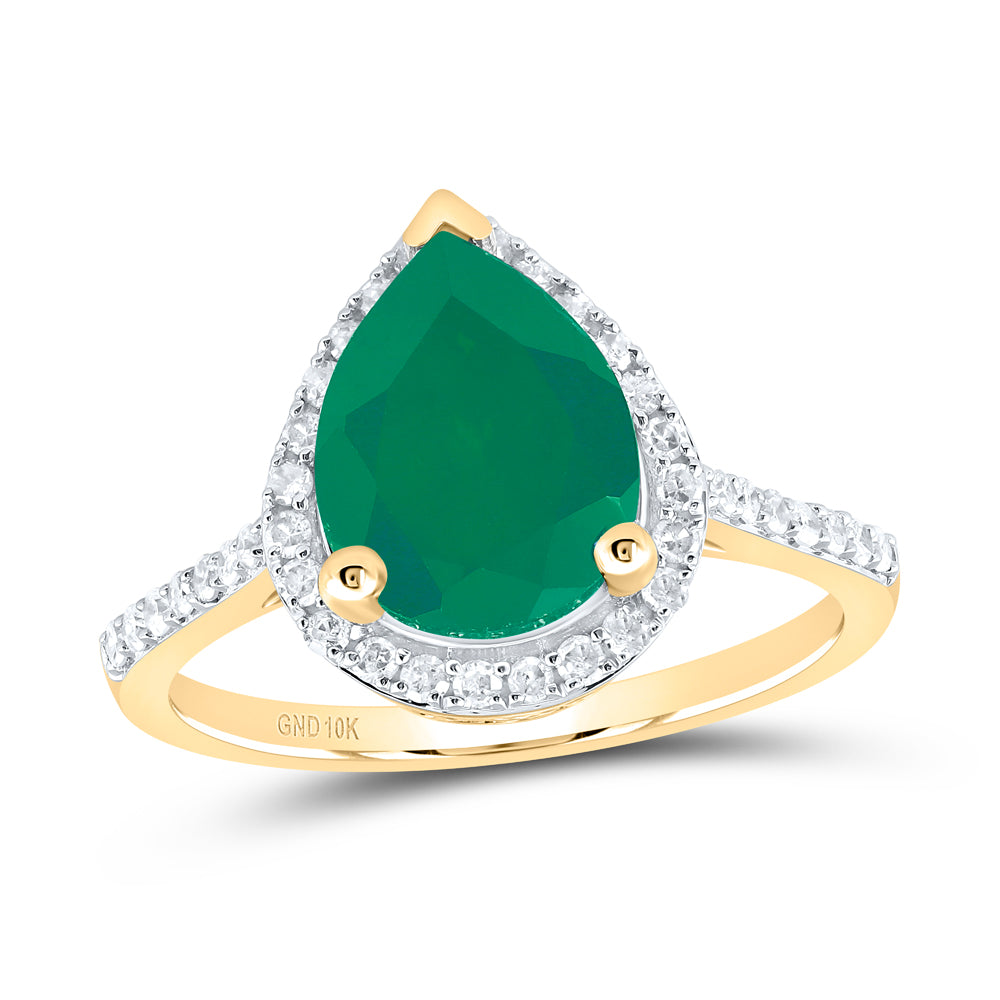 10kt Yellow Gold 1/3 Cttw Natural Diamond 10x8 Mm Pear Emerald Synthetic Wedding Engagement Anniversary Ring, Women Size: 5-9
