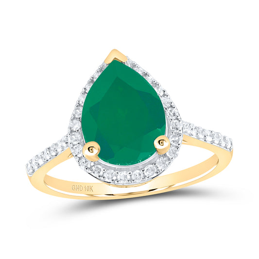 10kt Yellow Gold 1/3 Cttw Natural Diamond 10x8 Mm Pear Emerald Synthetic Wedding Engagement Anniversary Ring, Women Size: 5-9