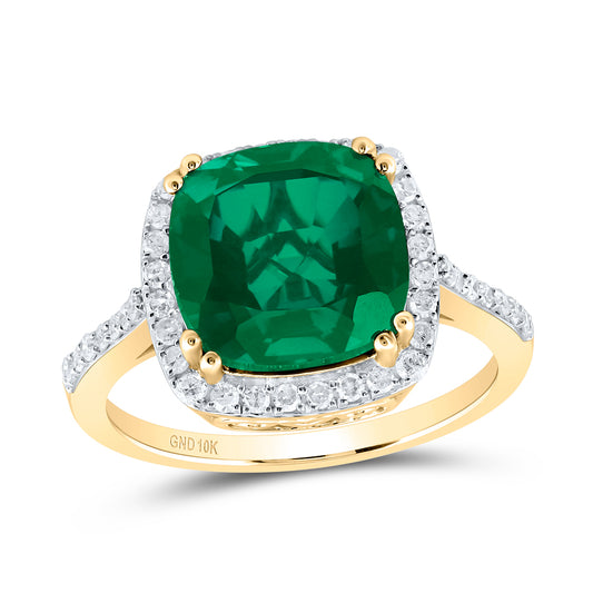 10kt Yellow Gold 1/3 Cttw Natural Diamond 10x10 Mm Cushion Emerald Synthetic Wedding Engagement Anniversary Ring, Women Size: 5-9
