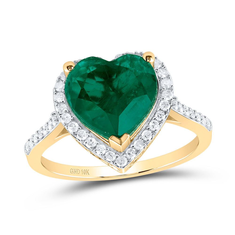10kt Yellow Gold 1/3 Cttw Natural Diamond 10x10 Mm Heart Emerald Synthetic Wedding Engagement Anniversary Ring, Women Size: 5-9