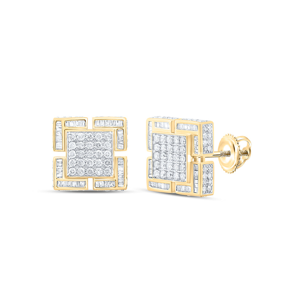 10kt Yellow Gold 1 5/8 Cttw Natural Diamond Square Mens Earring