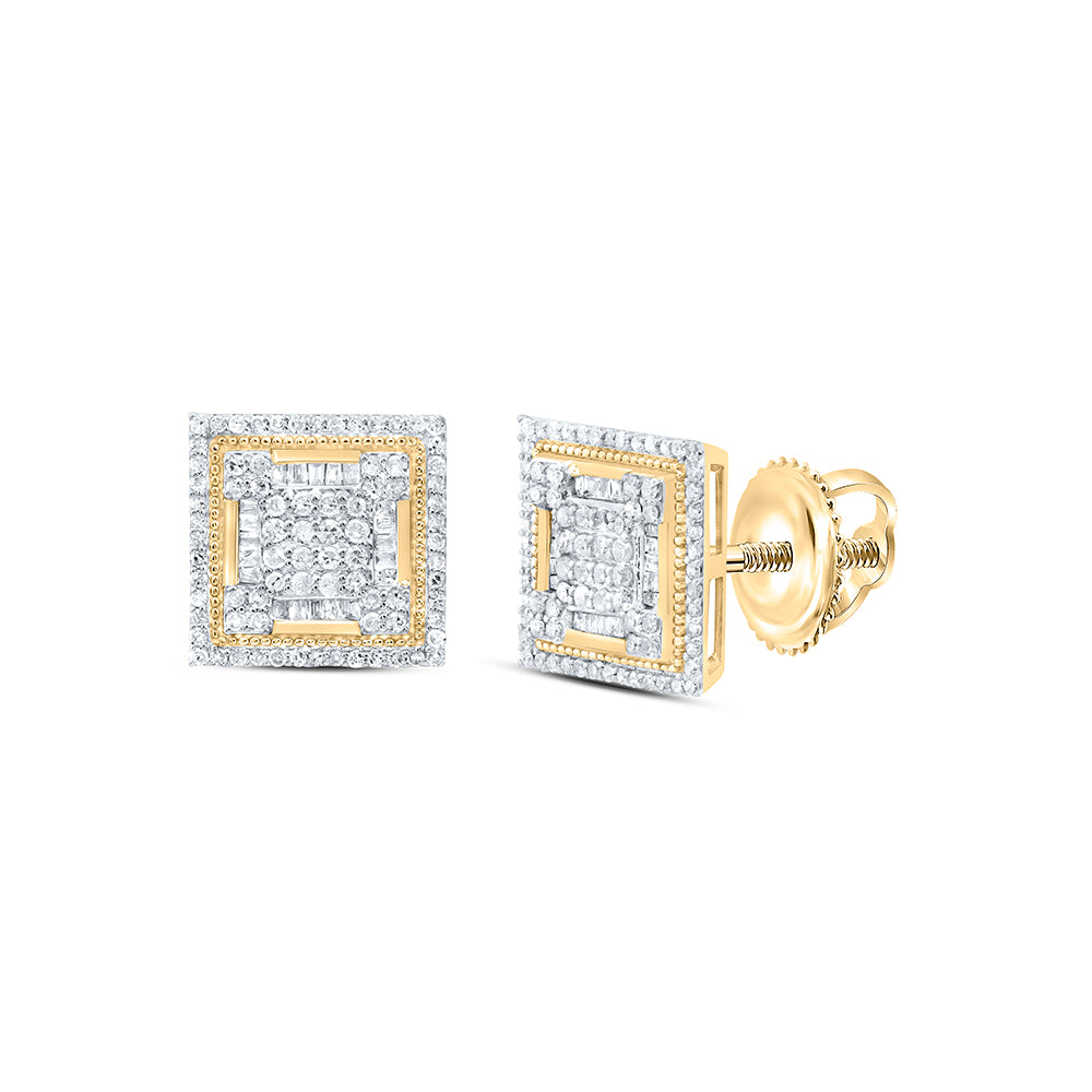10kt Yellow Gold 7/8 Cttw Natural Diamond Square Mens Earring