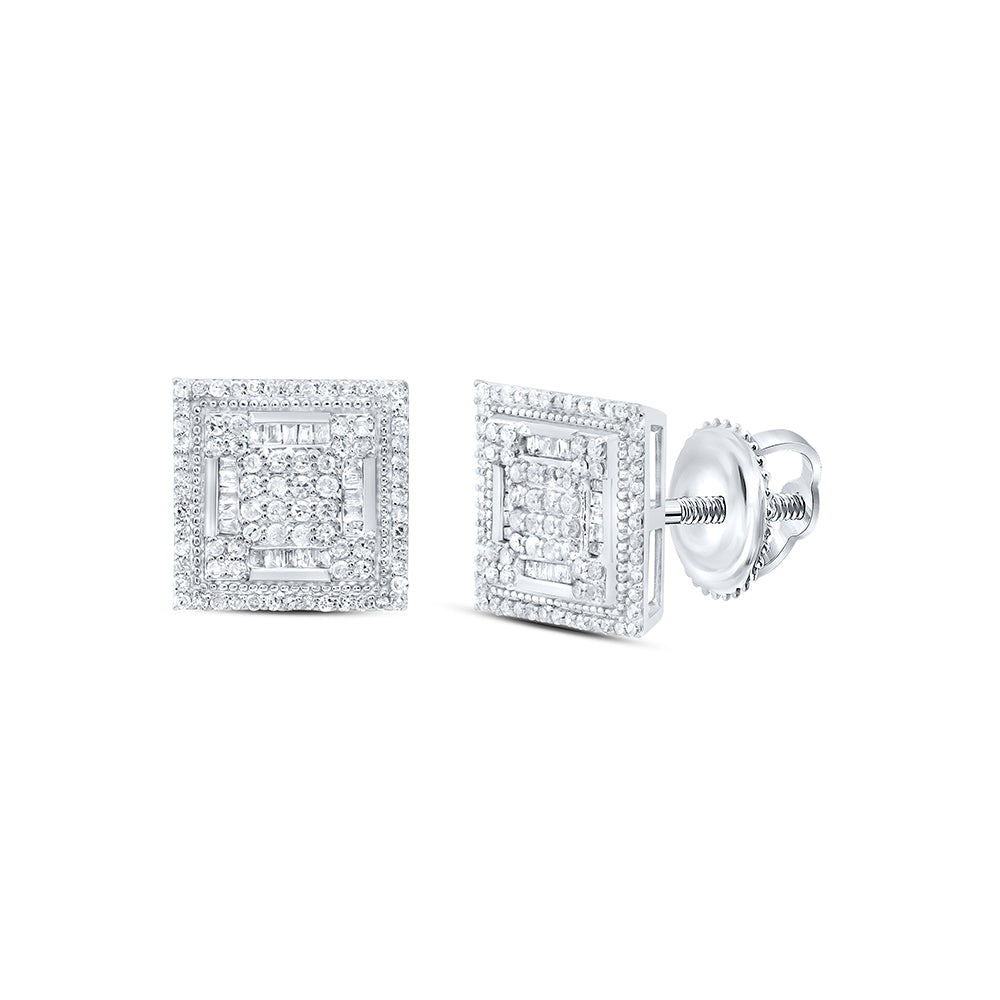 10kt White Gold 7/8 Cttw Natural Diamond Square Mens Earring