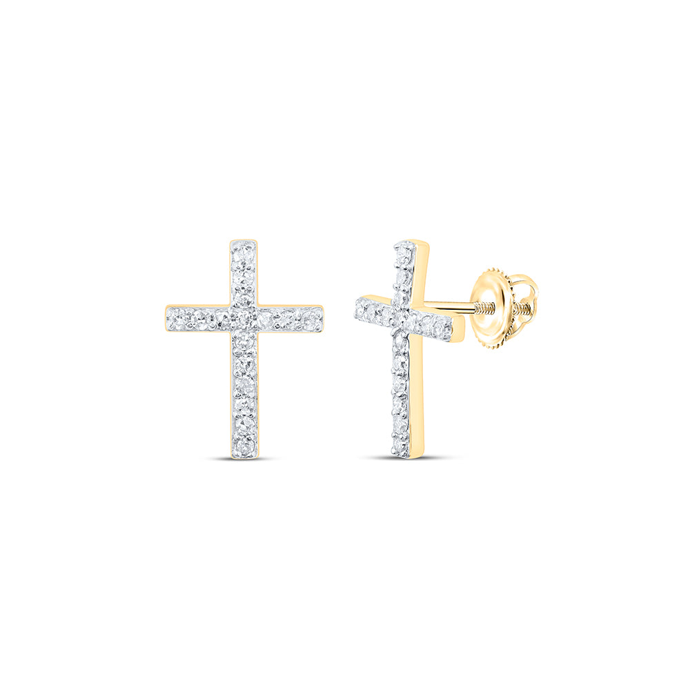 10kt Yellow Gold 1/8 Cttw Natural Diamond Cross Earring