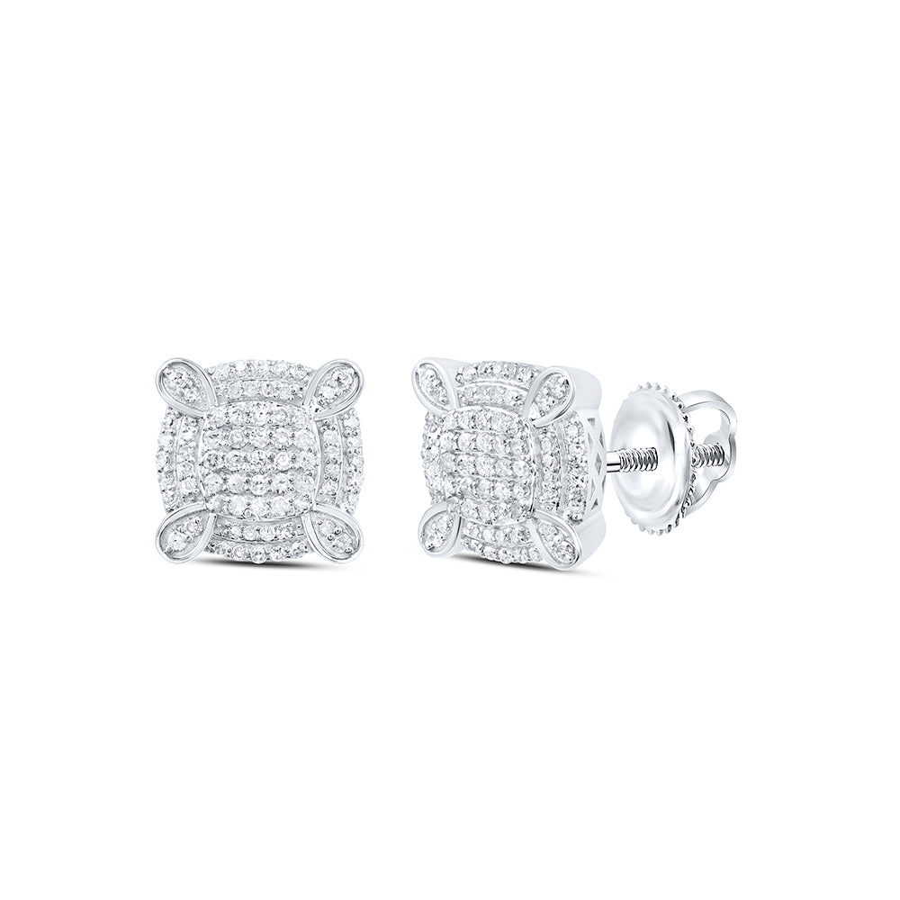 10kt White Gold 5/8 Cttw Natural Diamond Cushion Mens Earring