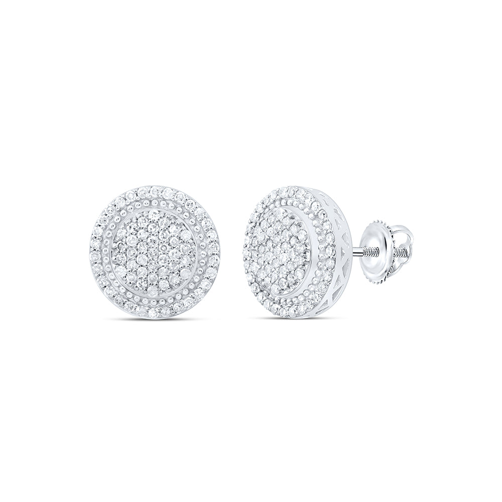 10kt White Gold 1/2 Cttw Natural Diamond Round Mens Earring