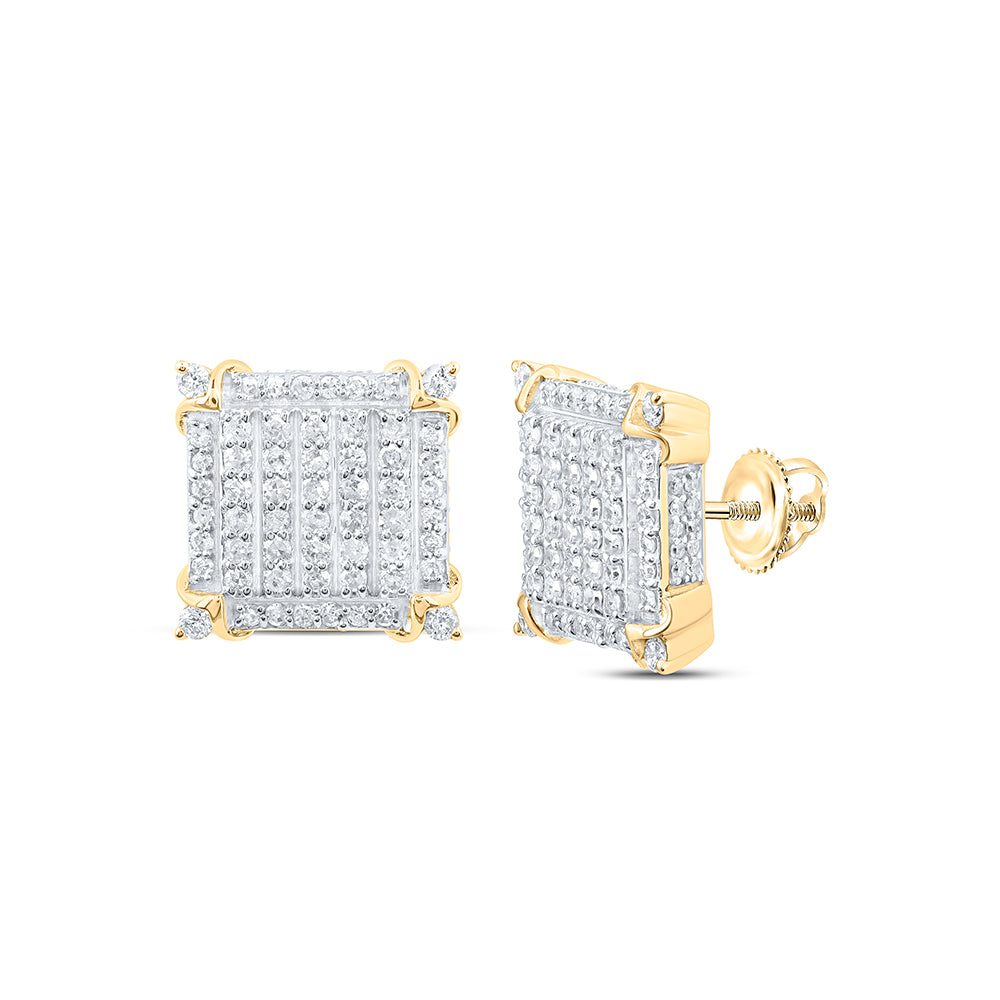 10kt Yellow Gold 7/8 Cttw Natural Diamond Square Mens Earring
