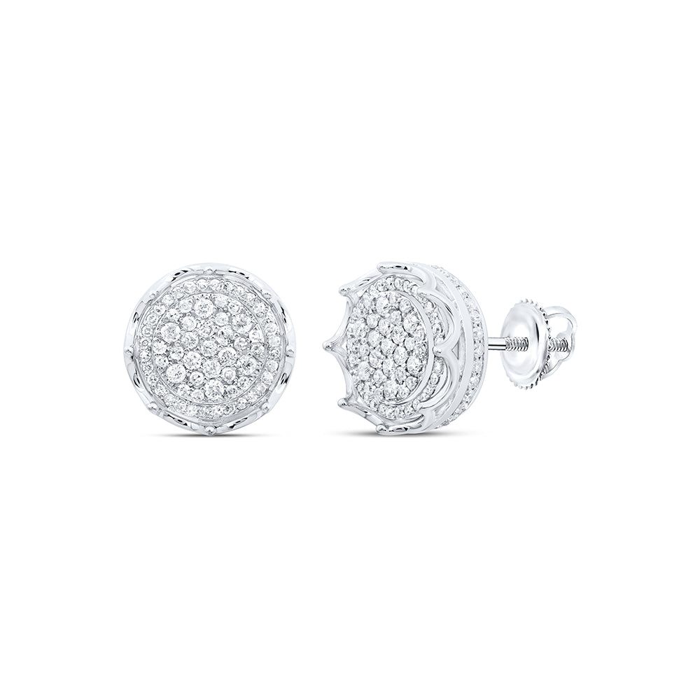 10kt White Gold 1 Cttw Natural Diamond Round Mens Earring