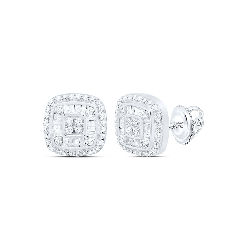 10kt White Gold 3/4 Cttw Natural Diamond Cushion Mens Earring