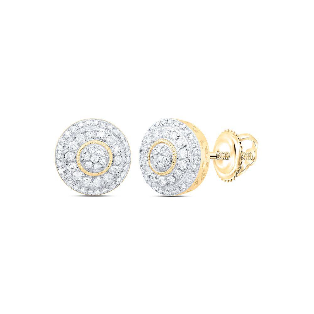 10kt Yellow Gold 5/8 Cttw Natural Diamond Round Mens Earring