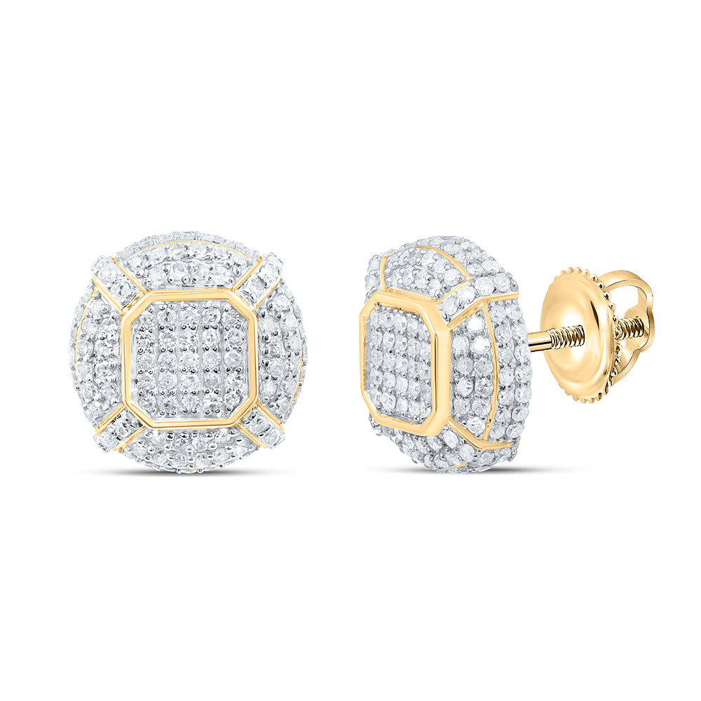 10kt Yellow Gold 1 Cttw Natural Diamond Round Mens Earring