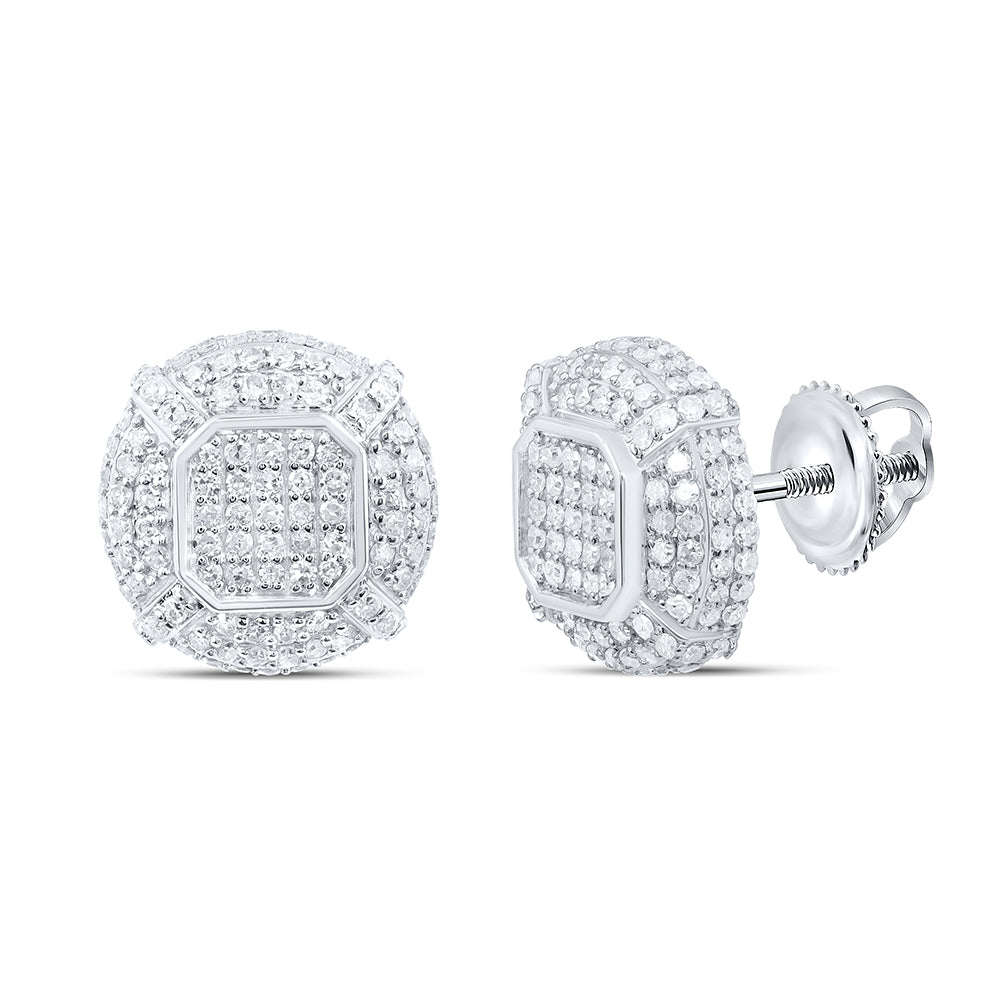 10kt White Gold 1 Cttw Natural Diamond Round Mens Earring