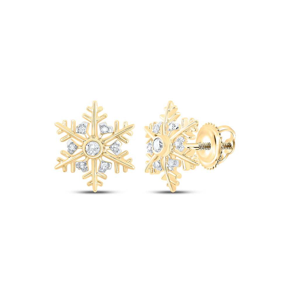 10kt Yellow Gold 1/10 Cttw Natural Diamond Fashion Snow Flake Earring