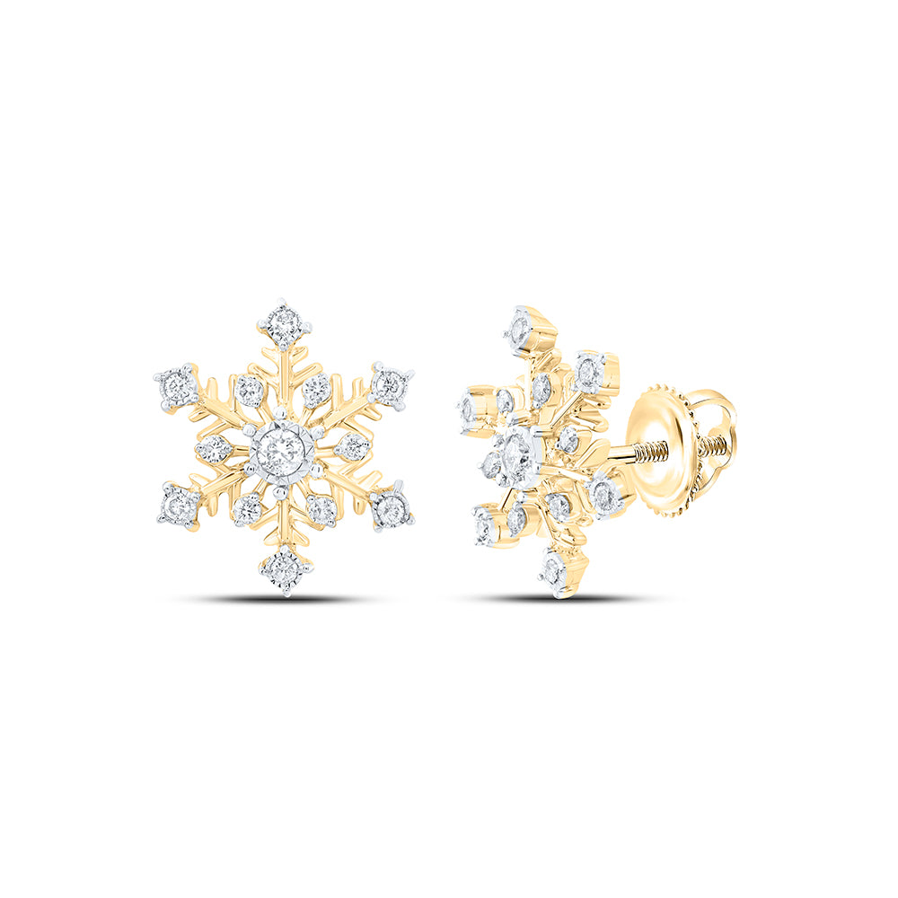 10kt Yellow Or White Gold Natural Diamond Fashion Snow Flake Earring