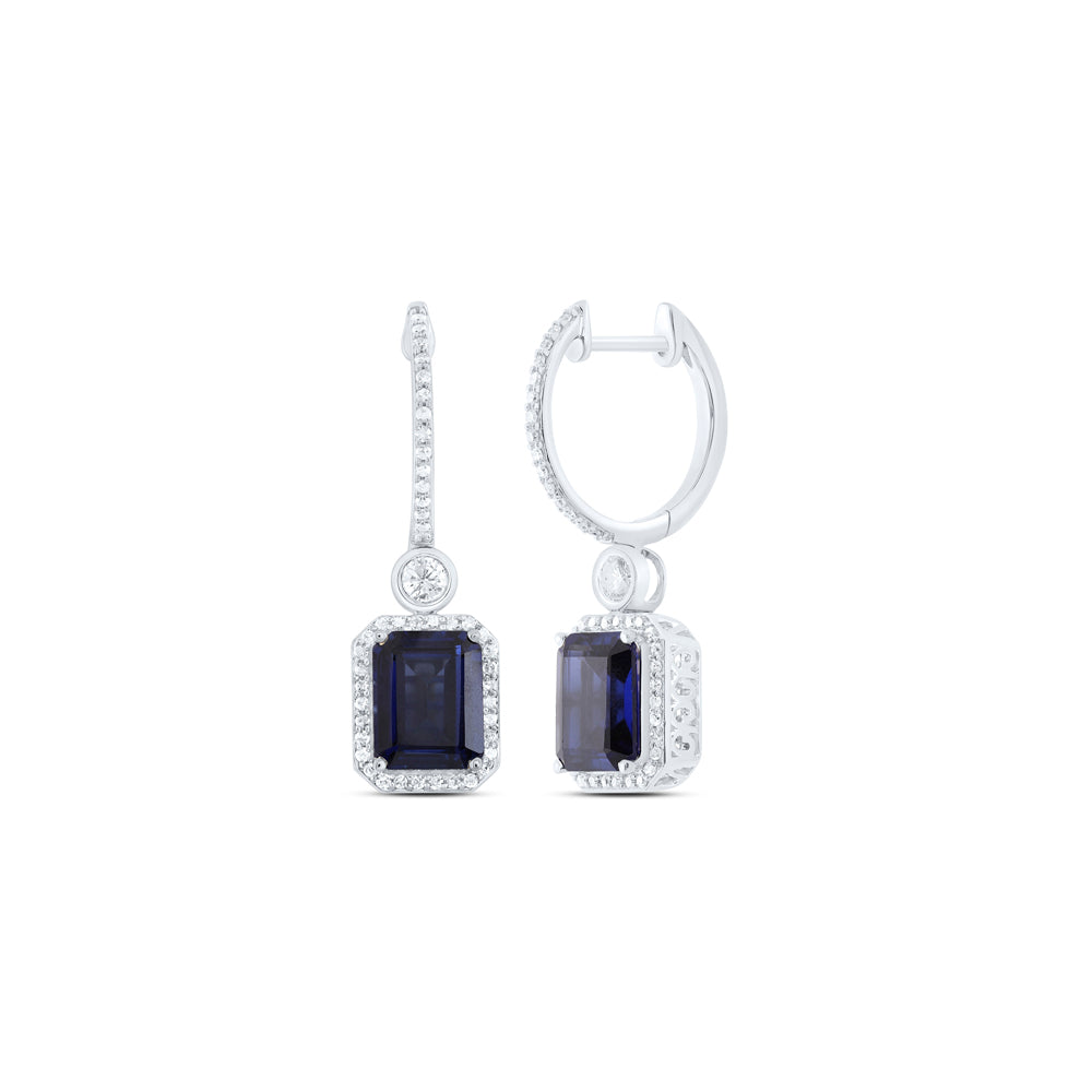10kt White Gold 1/2 Cttw Natural Diamond 9x7 Mm Emerald Blue Sapphire Synthetic Dangling Earring