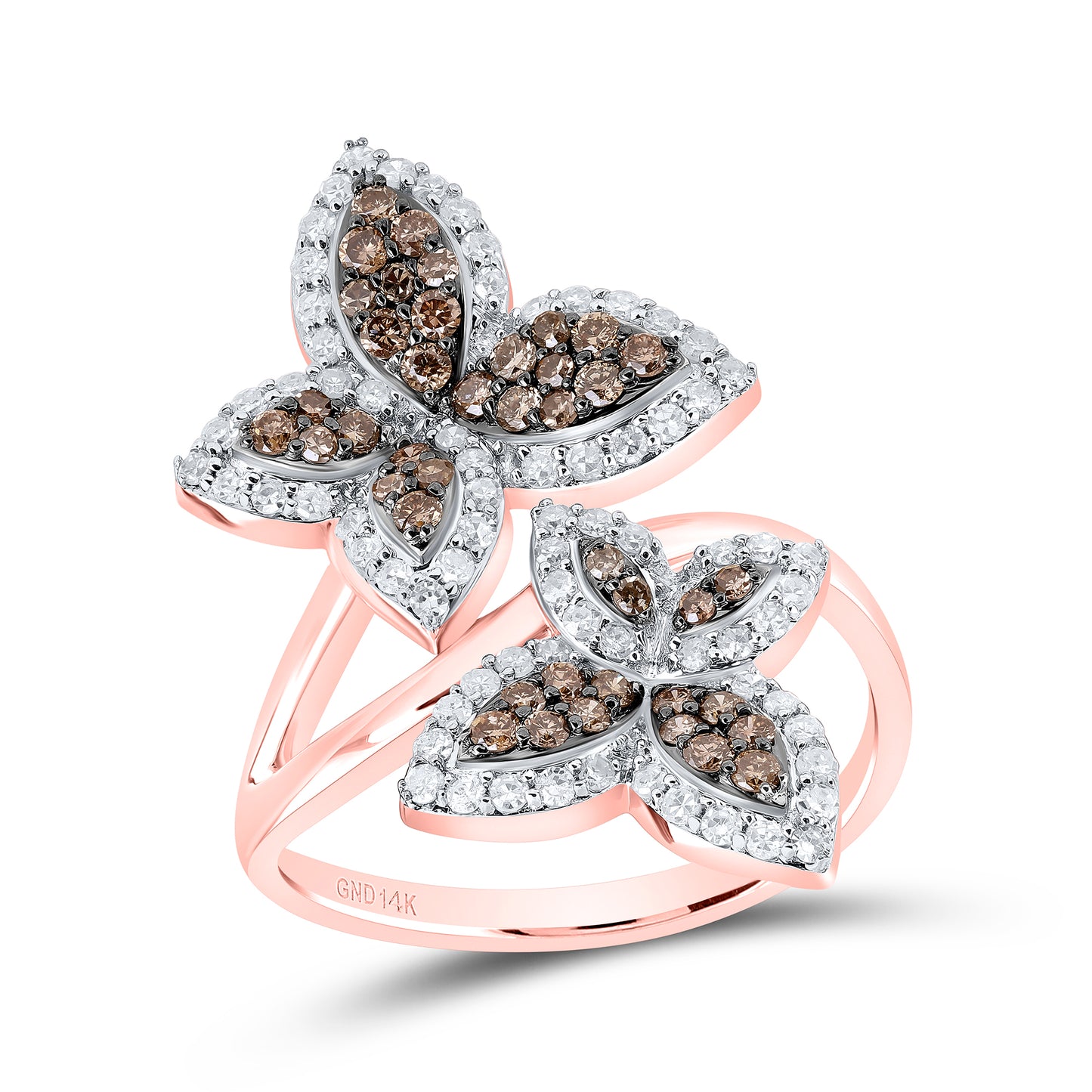 14kt Rose Gold 7/8 Cttw Natural Diamond Butterfly Bridal Wedding Engagement Anniversary Ring, Women Size: 5-9