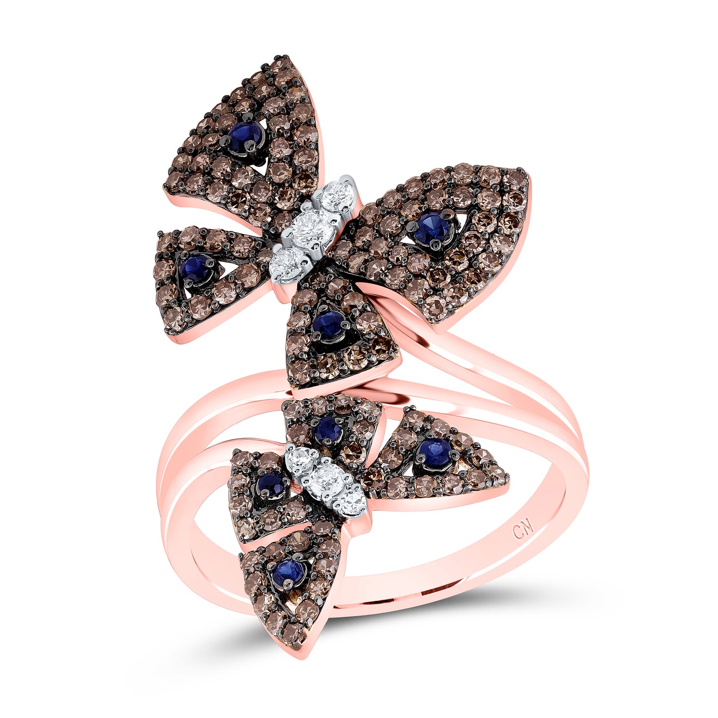 14kt Yellow Or White Gold Natural Diamond and Round Blue Sapphire Natural Gem Butterfly Wedding Engagement Anniversary Ring