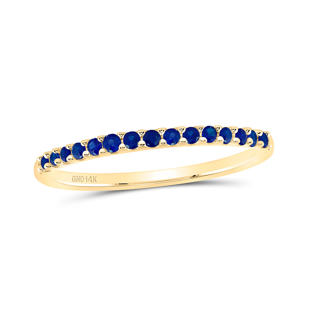 14kt Yellow Gold 1/6 Cttw Diamond Round Blue Sapphire Natural Gem Fashion Bridal Wedding Engagement Anniversary Womens Band, Women Size: 5-9