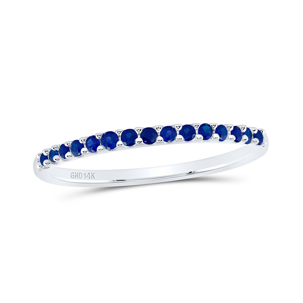 14kt White Gold 1/6 Cttw Diamond Round Blue Sapphire Natural Gem Fashion Bridal Wedding Engagement Anniversary Womens Band, Women Size: 5-9