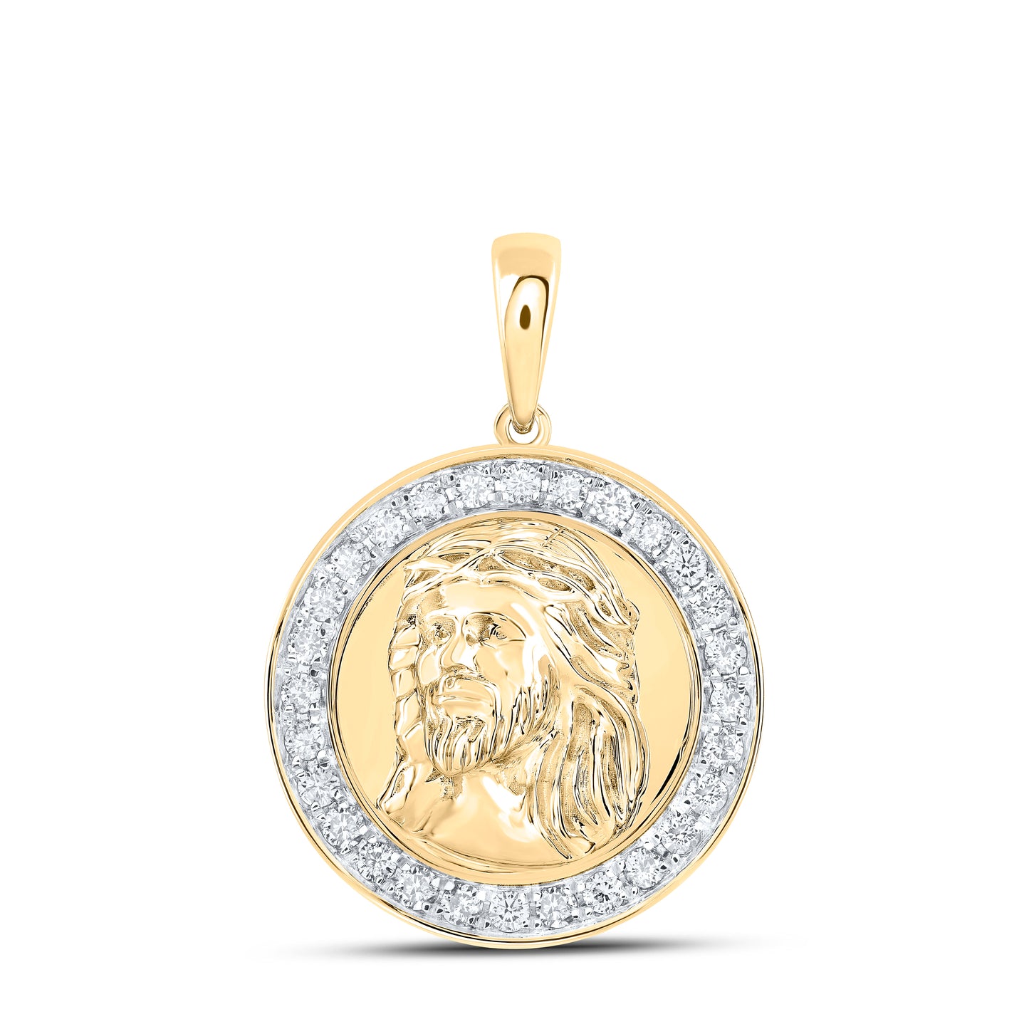 10kt Yellow Gold 1/2 Cttw Natural Diamond Jesus Mens Charm