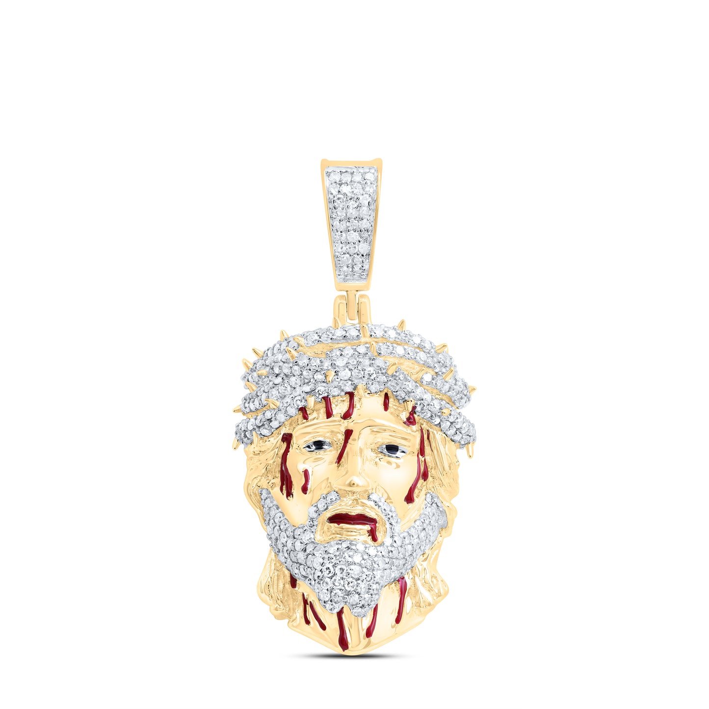 10kt Yellow Gold 7/8 Cttw Natural Diamond Jesus Face Mens Charm